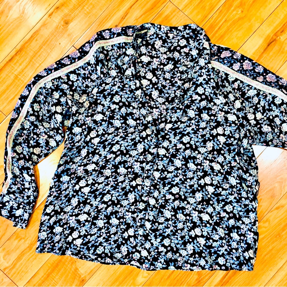 Free People FP floral flower blouse top shirt cottage core prairie colla…